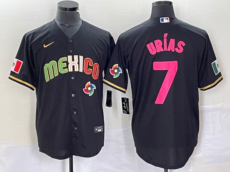 Men 2023 World Cub Mexico 7 Urias Black pink Nike MLB Jersey15